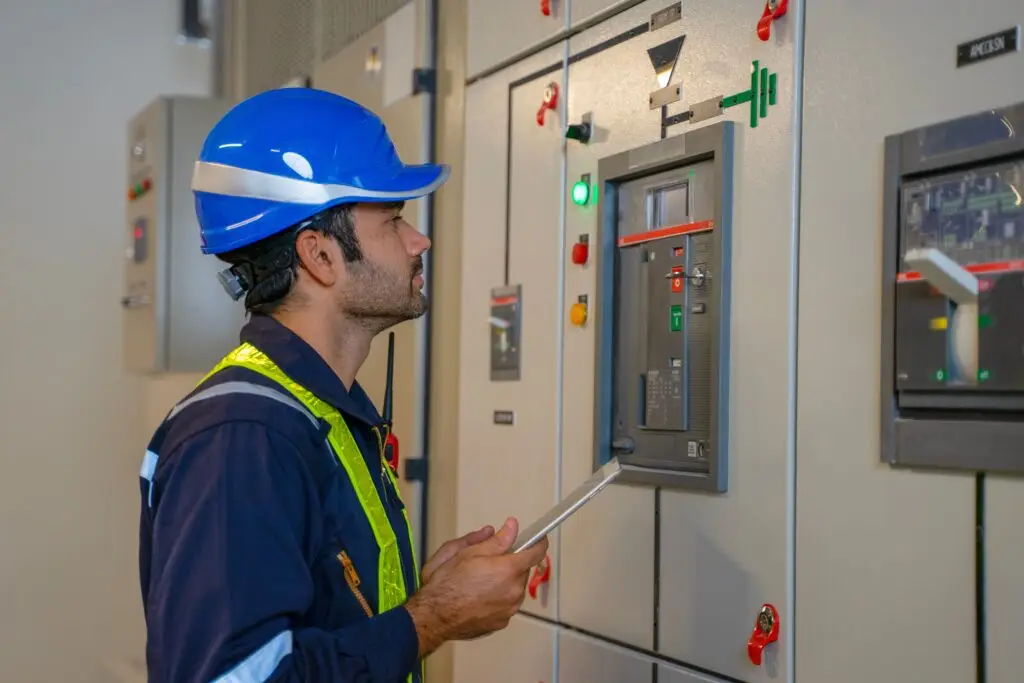 Engineer,Is,Working,On,The,Basement,Of,High,Rise,Building.